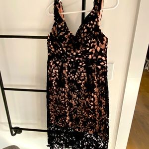 Sexy black lace over pink dress